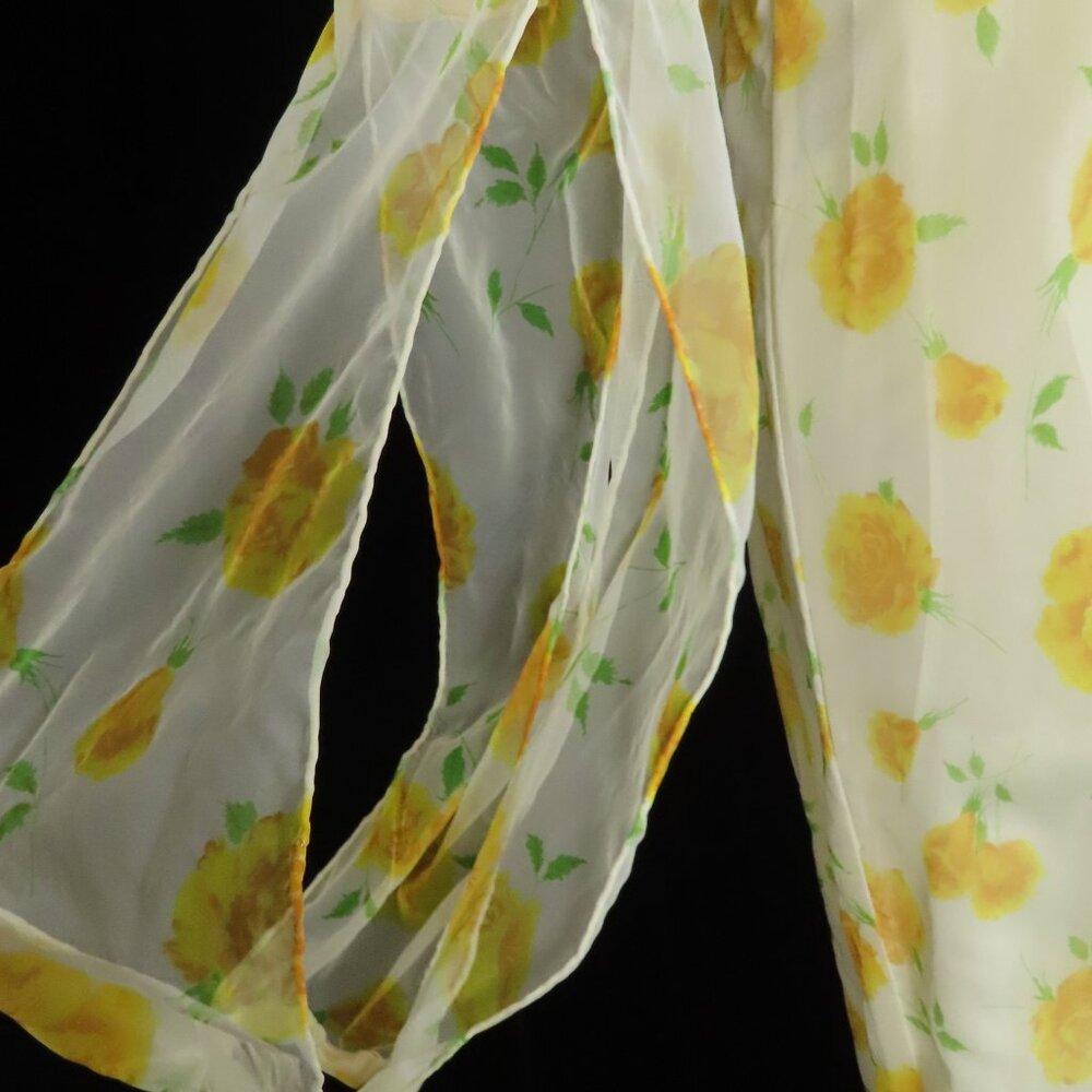 Vintage 70s Yellow Rose Floral Long Split Sleeves Empire Waist Maxi Dress L XL - Picture 8 of 16
